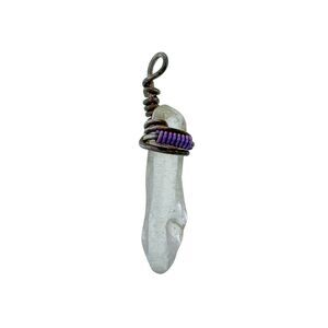 Sterling Silver 925 Purple Purple Spring Wire Wrapped Crystal Point Pendant